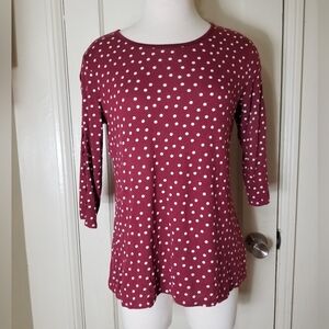 BOBEAU M burgundy white polka dot 3/4 sleeve lace up sleeve blouse